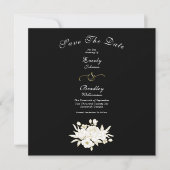 Zwart-wit Elegante Gouden Bloemen Rozen Foto Save The Date (Voorkant)