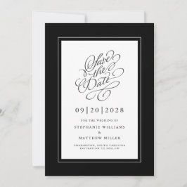 Zwart & Wit Elegante Huwelijks Calligrafie Lettert Save The Date