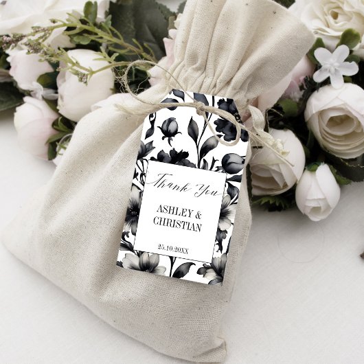 Zwart-wit elegante huwelijksgunst cadeaulabel