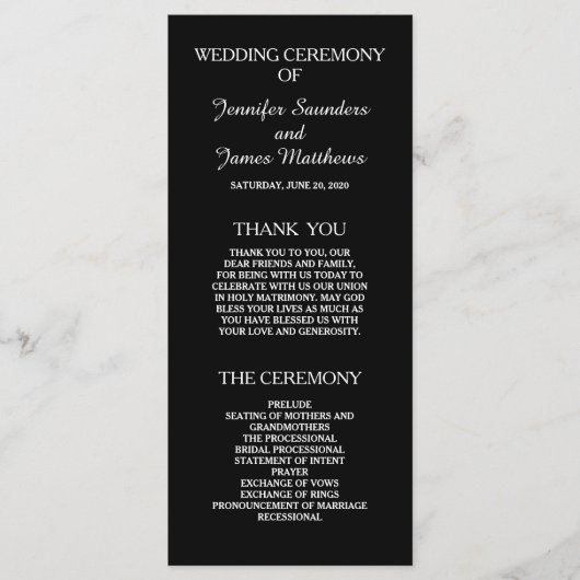 Zwart-wit elegante huwelijksprogramma's programmakaart (Voorkant)