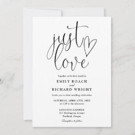 Zwart-wit elegante Just Love Script bruiloft Kaart