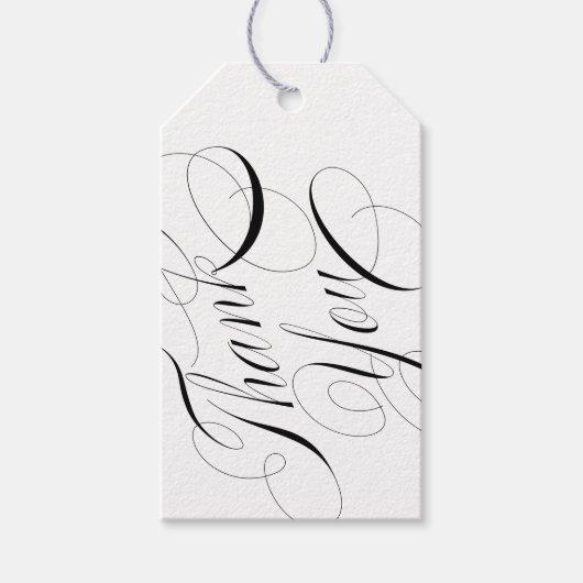 Zwart & Wit Elegante Kalligrafie Dank u Cadeaulabel (Voorkant)
