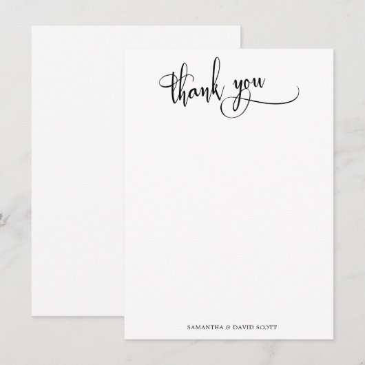 Zwart Wit Elegante Kalligrafie Eenvoudig Dank u Bedankkaart (Voorkant / Achterkant)