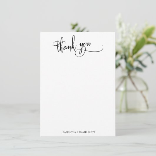 Zwart Wit Elegante Kalligrafie Eenvoudig Dank u Bedankkaart (Staand voorkant)