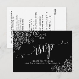 Zwart-wit elegante kalligrafie Frilly Wedding RSVP Kaartje