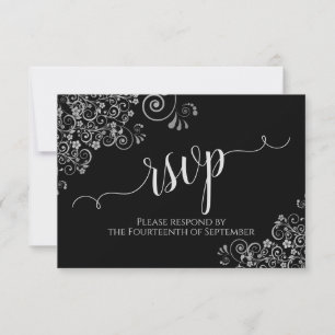 Zwart-wit elegante kalligrafie Frilly Wedding RSVP Kaartje