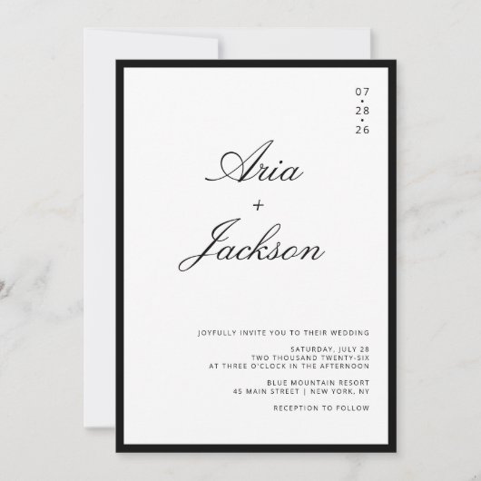 Zwart & Wit Elegante Kalligrafie Moderne bruiloft Kaart (Voorkant)
