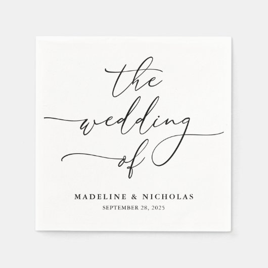 Zwart-wit elegante kalligrafie moderne bruiloft servet (Voorkant)
