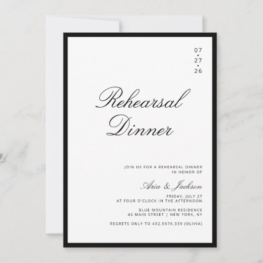 Zwart-wit elegante kalligrafie repetitie diner kaart (Voorkant)