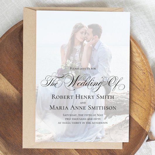 Zwart-wit Elegante Kalligrafie Script Foto Kaart