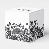 Zwart-wit elegante  kant bruiloft gunst bedankdoosjes (Voorkant Zijde)