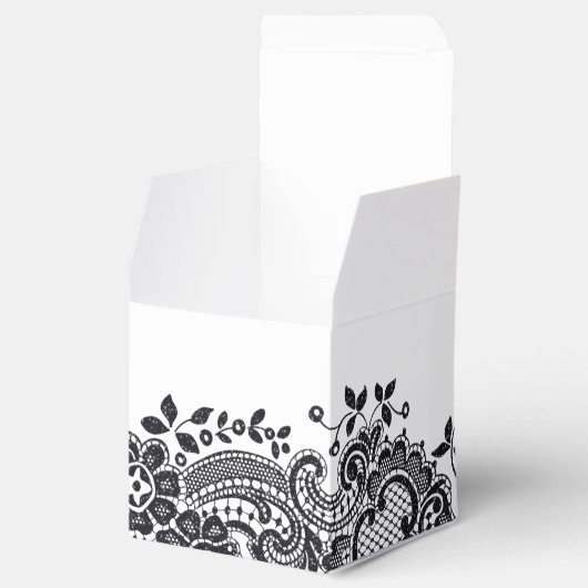 Zwart-wit elegante  kant bruiloft gunst bedankdoosjes (Geopend)