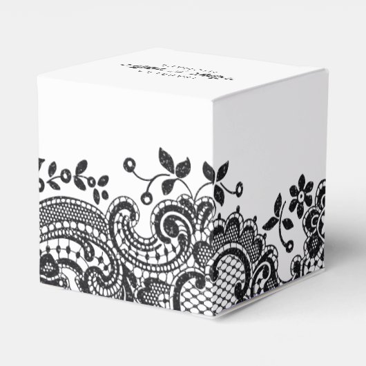 Zwart-wit elegante  kant bruiloft gunst bedankdoosjes (Achterkant)