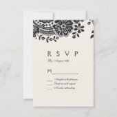 Zwart-wit elegante kanten bruiloft RSVP (Voorkant)