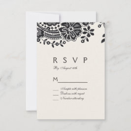 Zwart-wit elegante  kanten bruiloft RSVP Kaartje