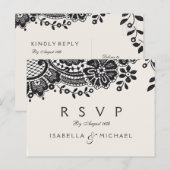Zwart-wit elegante kanten bruiloft RSVP Uitnodiging Briefkaart (Voorkant / Achterkant)