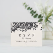 Zwart-wit elegante kanten bruiloft RSVP Uitnodiging Briefkaart (Staand voorkant)
