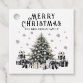 Zwart Wit Elegante Kerstboom Bedankjes Labels (Voorkant)