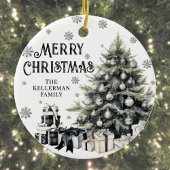 Zwart Wit Elegante Kerstboom Keramisch Ornament