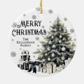 Zwart Wit Elegante Kerstboom Keramisch Ornament (Achterkant)