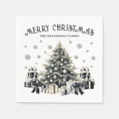 Zwart Wit Elegante Kerstboom Servet (Voorkant)