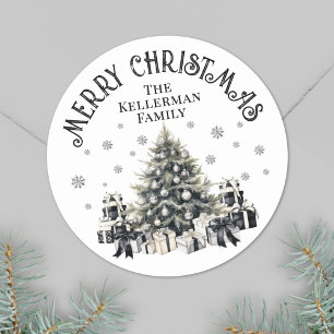 Zwart Wit Elegante Kerstmis Ronde Sticker