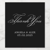 Zwart & Wit Elegante Klassieke bruiloft Dank u Wijn Etiket (Enkel label)