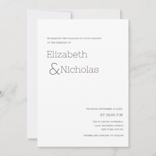 Zwart-wit elegante klassieke bruiloft kaart (Voorkant)