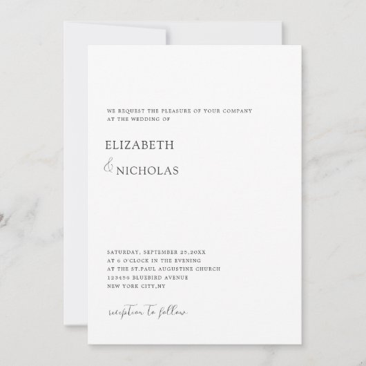 Zwart-wit elegante klassieke minimale bruiloft kaart (Voorkant)