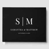 Zwart & Wit Elegante Klassieke Monogram Huwelijk Gastenboek (Voorkant)