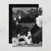 Zwart-wit Elegante Masquerade Bewaar de datum Aankondigingskaart (Voorkant / Achterkant)