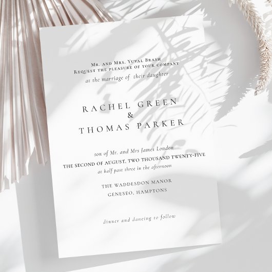 Zwart-wit Elegante Minimalistische formele bruilof Kaart