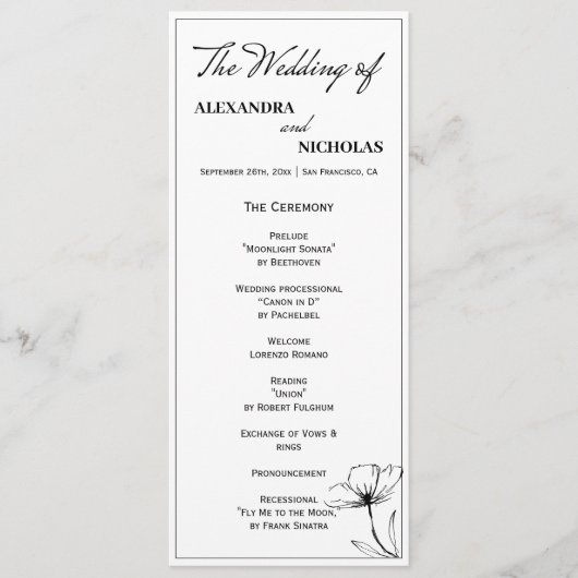 Zwart-wit Elegante Moderne Bruiloft Programmakaart (Voorkant)