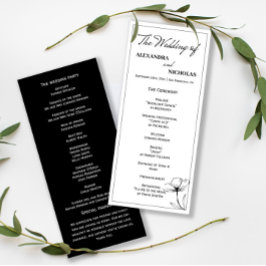 Zwart-wit Elegante Moderne Bruiloft Programmakaart