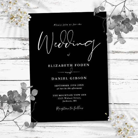 Zwart-wit elegante moderne script bruiloft kaart