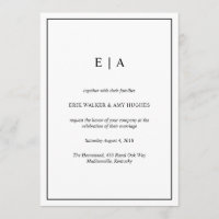 Zwart-wit elegante monogram uitnodiging