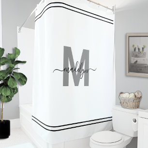 Zwart Wit Elegante Naam Initiaal Monogram Douchegordijn