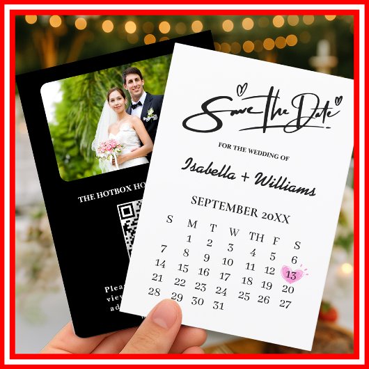 Zwart-wit Elegante QR Wedding Save The Date Kaart