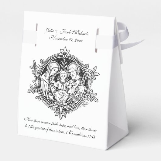 Zwart-wit Elegante religieuze bruiloft Bedankdoosjes (Achterkant)