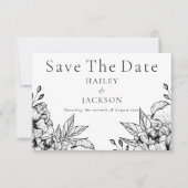 Zwart wit elegante romantische bloemen Save The Da Save The Date (Voorkant)