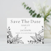 Zwart wit elegante romantische bloemen Save The Da Save The Date (Staand voorkant)