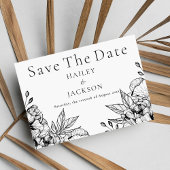 Zwart wit elegante romantische bloemen Save The Da Save The Date