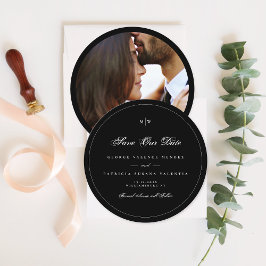 Zwart Wit Elegante Ronde Foto Sla de datum op Kaart