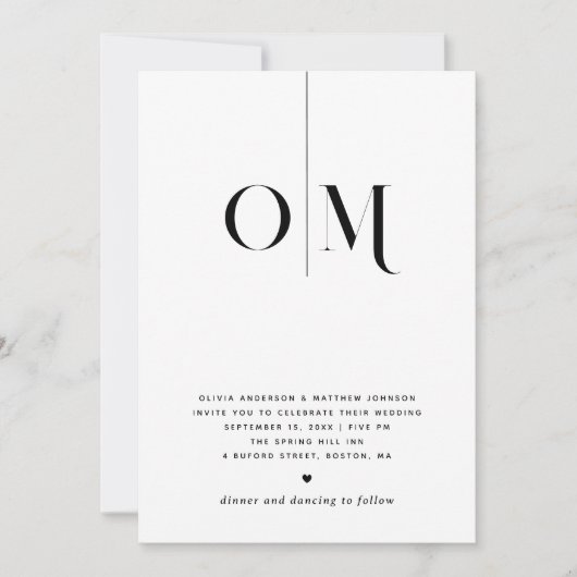 Zwart-wit elegante schone minimalistische bruiloft kaart (Voorkant)