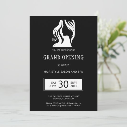 Zwart wit elegante schoonheidssalon grand opening kaart (Staand voorkant)
