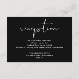 Zwart-wit elegante script bruiloft receptie informatiekaartje