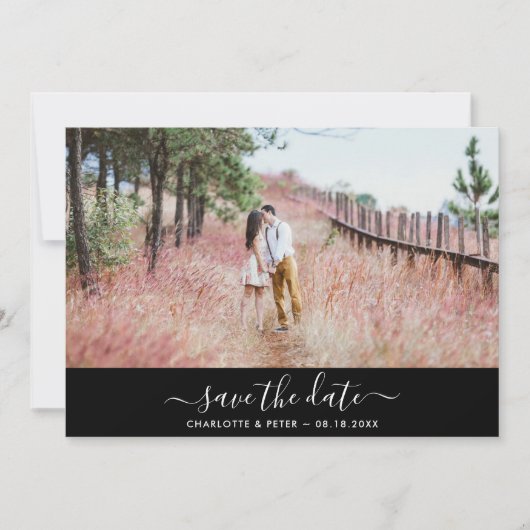 Zwart-wit elegante script trouwfoto save the date (Voorkant)