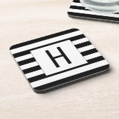 Zwart-wit Elegante Streep Monogrammed Drankjes Onderzetter (Linkerzijde)