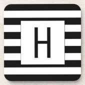 Zwart-wit Elegante Streep Monogrammed Drankjes Onderzetter (Voorkant)