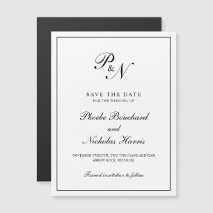 Zwart-wit elegante trouwkaart 'Save the Date' Magnetische Uitnodiging